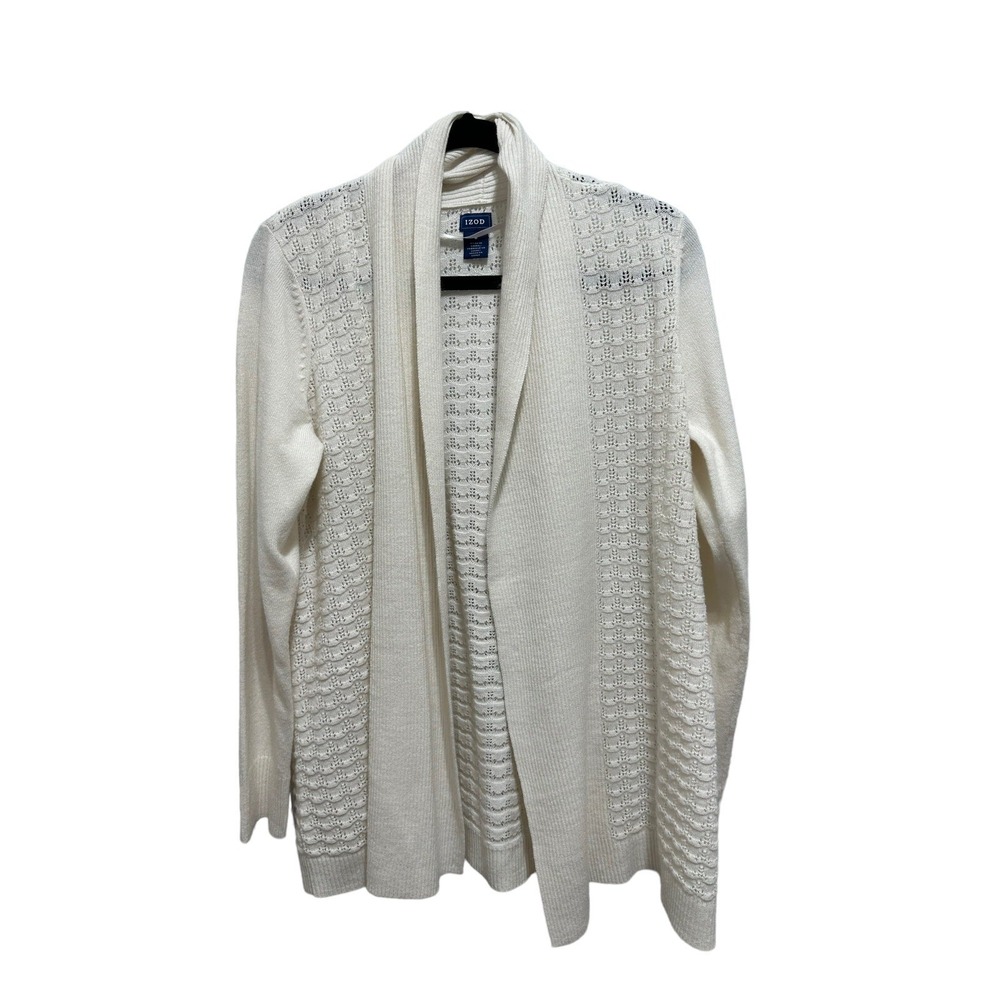 IZOD Open Front Cardigan Sweater Womens Size M Shawl Collar Minimalist Cozy